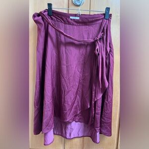 NWOT Loft Satin Burgundy Tie Waist Skirt